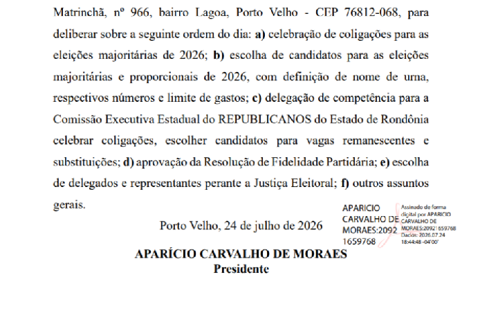 Edital de convocação - Convenção Partidária Estadual - Republicanos.