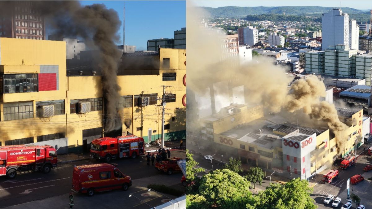 Seis bombeiros se ferem após explosão durante incêndio em mercado no RS