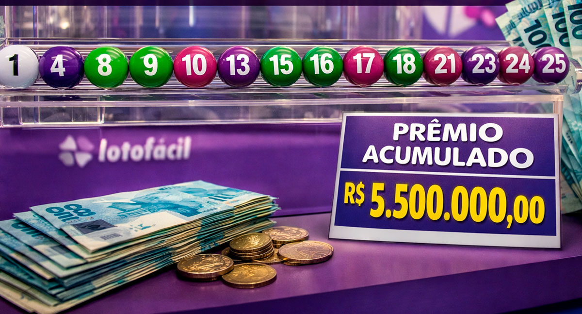 Lotofácil 3625 acumula e próximo prêmio chega a R$ 5,5 milhões após ninguém acertar os 15 números