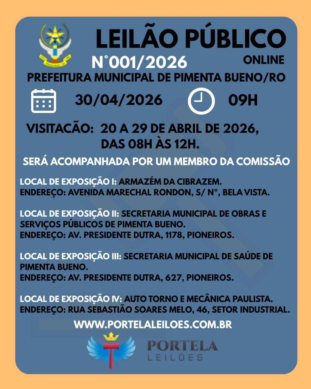 Prefeitura de Pimenta Bueno realiza leilão de veículos, máquinas e sucatas com lances a partir de R$ 200