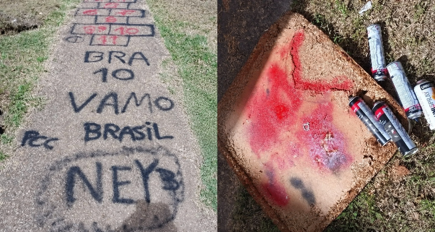 PCC na Copa? Dupla é flagrada fazendo pichações com sigla de facção no Morar Melhor